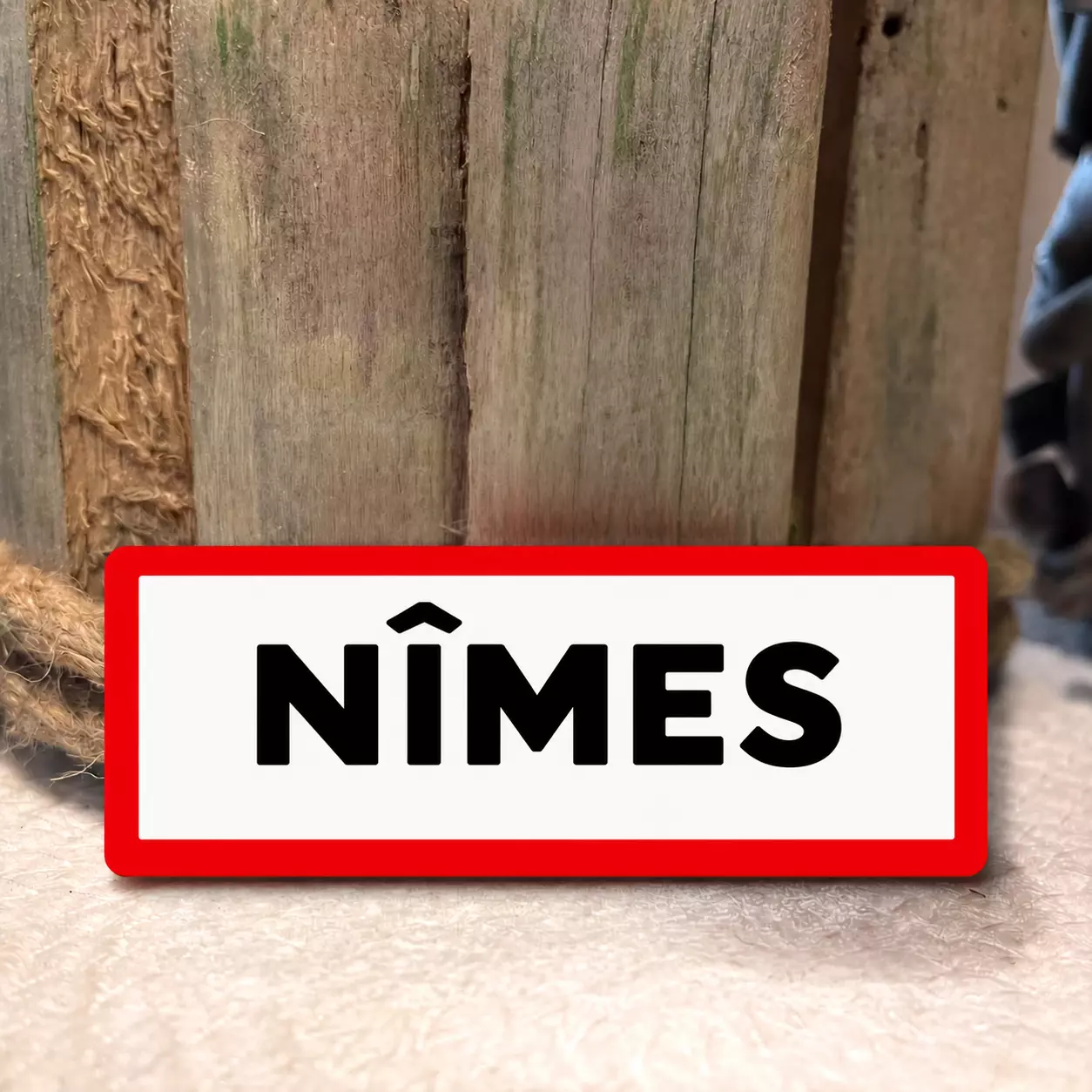 Panneau routier de Nîmes rustique
